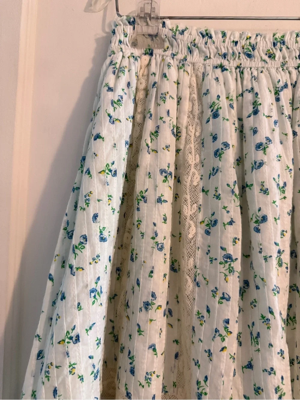 LoveShackFancy Floral Lace A-Line Skirt Blue White Cottagecore Medium $400